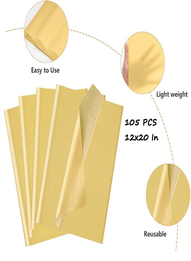 Ueerdand Gold Tissue Paper for Gift Bags, 105 Sheets Single-Sided Metallic Wrapping Craft Papers Bulk for DIY Artworks Flower Decoration, 12 x 20 Inches - Image 2